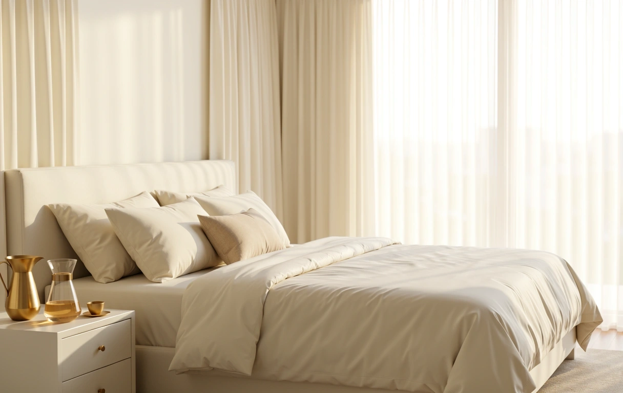 Chambre sereine baignée de lumière matinale